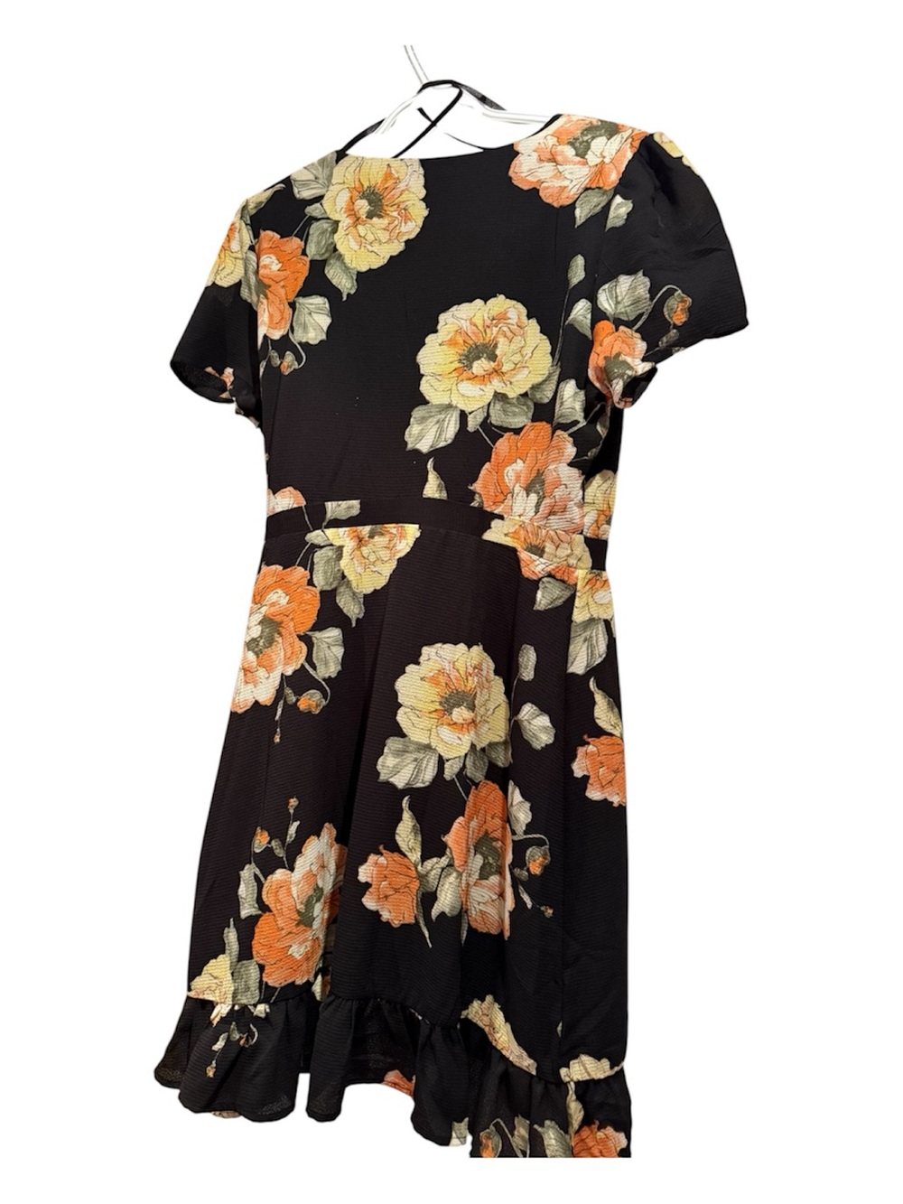 Luxology Black Mini Dress with Orange & Yellow Floral Print
